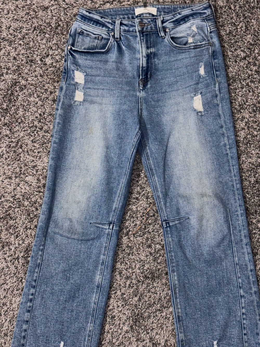 Women's Cropped Distressed Mid-Wash Jeans